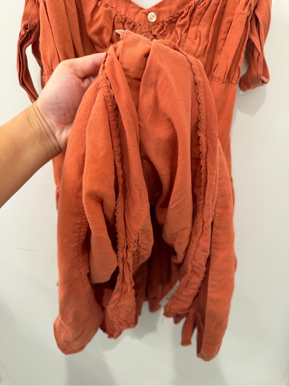 Anthropologie Off The Shoulder Linen Mini Dress in Canyon Pink/Orange - Picture 10 of 11
